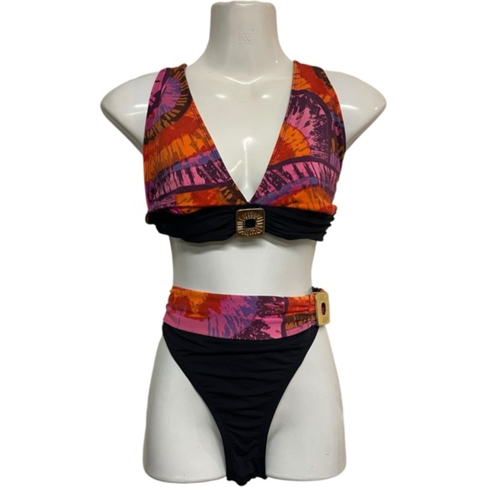 BLEU|ROD BEATTIE Bikini Tie Dye Earth Tones Purole/Rust Gold Hardware Size 12